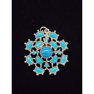 Vintage Southwest Inspired Faux Turquoise Pendant, Silver Tone Star Style